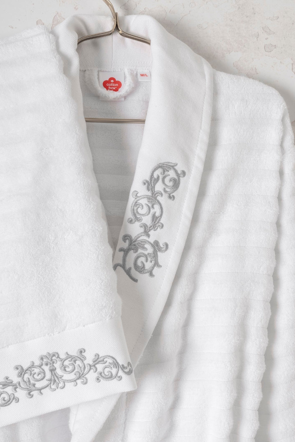 Cotton Box-Seta Aile Bornoz Seti Genny Beyaz Antrasit-Bornoz Seti-2-Milagron.com