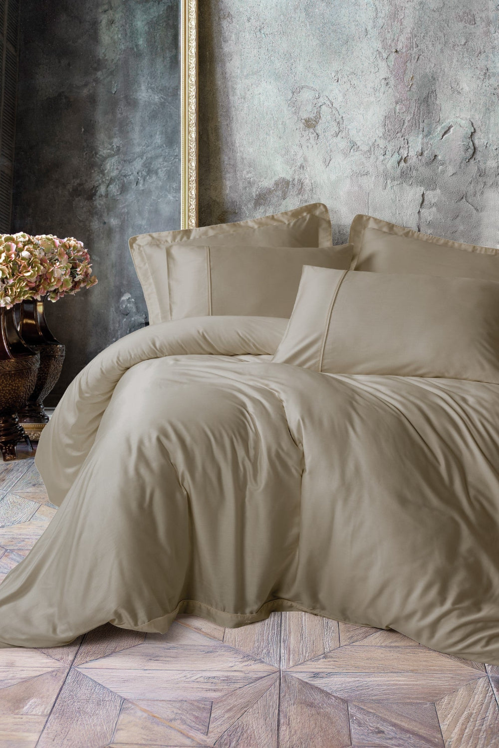 Cotton Box-Silky Saten Çift Kişilik Nevresim Takımı Bej-Nevresim Takımı-1-Milagron.com