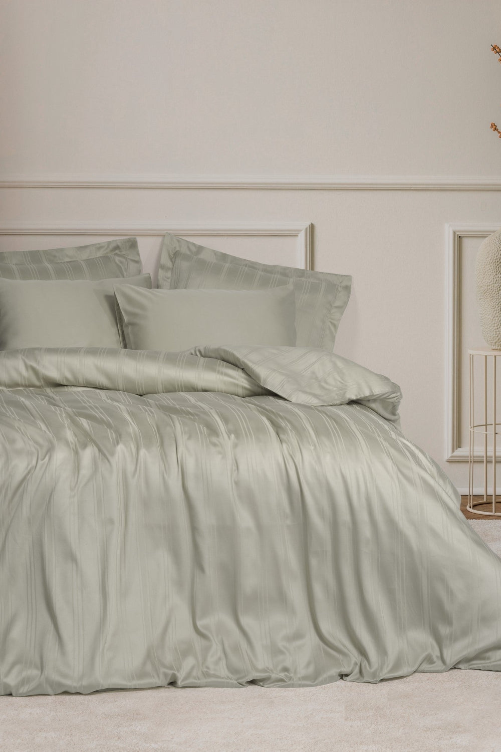 Cotton Box-Smart Bambu Saten Çift Kişilik Nevresim Takımı Stripe Bej-Nevresim Takımı-1-Milagron.com