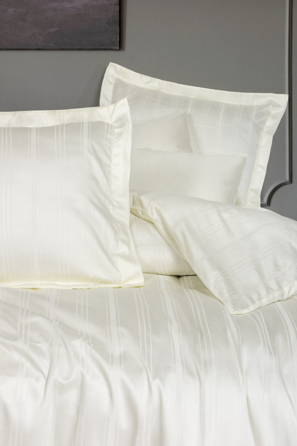 Cotton Box-Smart Bambu Saten Çift Kişilik Nevresim Takımı Stripe Ekru-Nevresim Takımı-2-Milagron.com