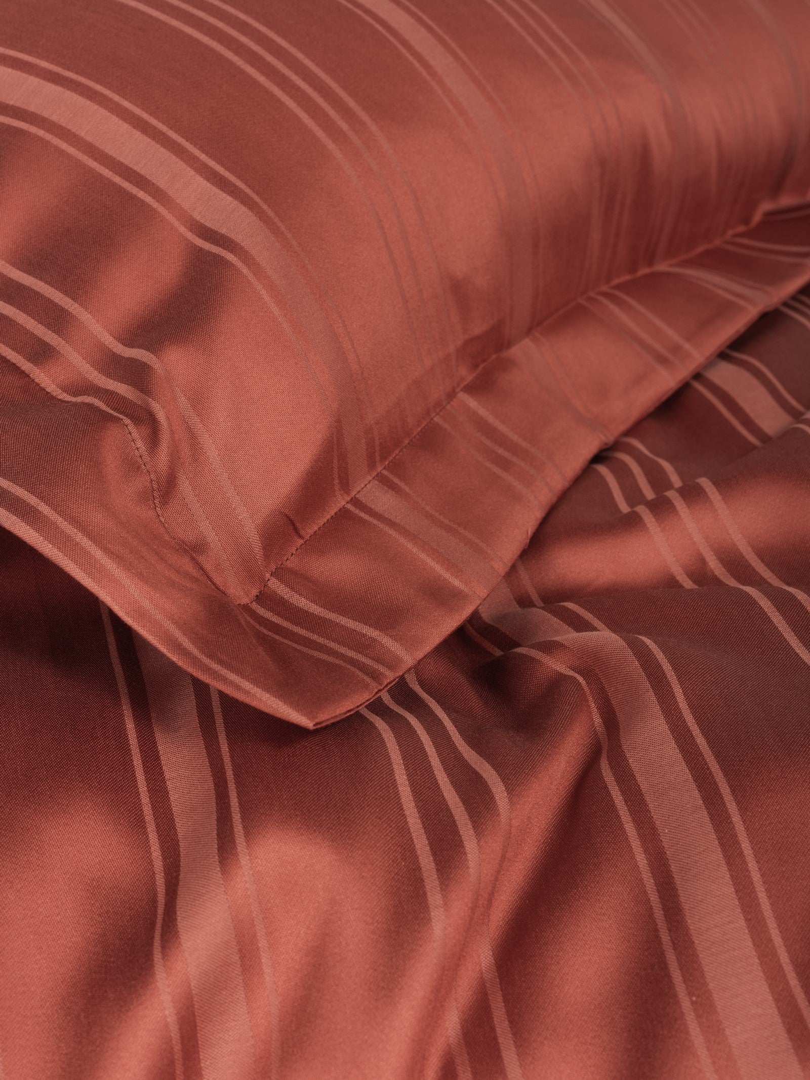 Cotton Box-Smart Bambu Saten Çift Kişilik Nevresim Takımı Stripe Kiremit-Nevresim Takımı-3-Milagron.com