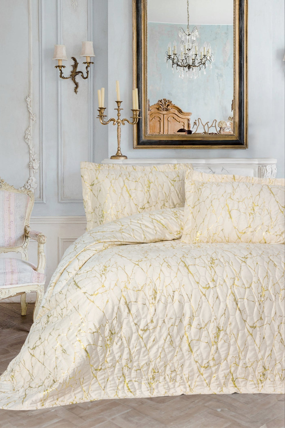 Cotton Box-Smart Çift Kişilik Yatak Örtüsü Kadife Varaklı Destello Krem-Yatak Örtüsü-1-Milagron.com