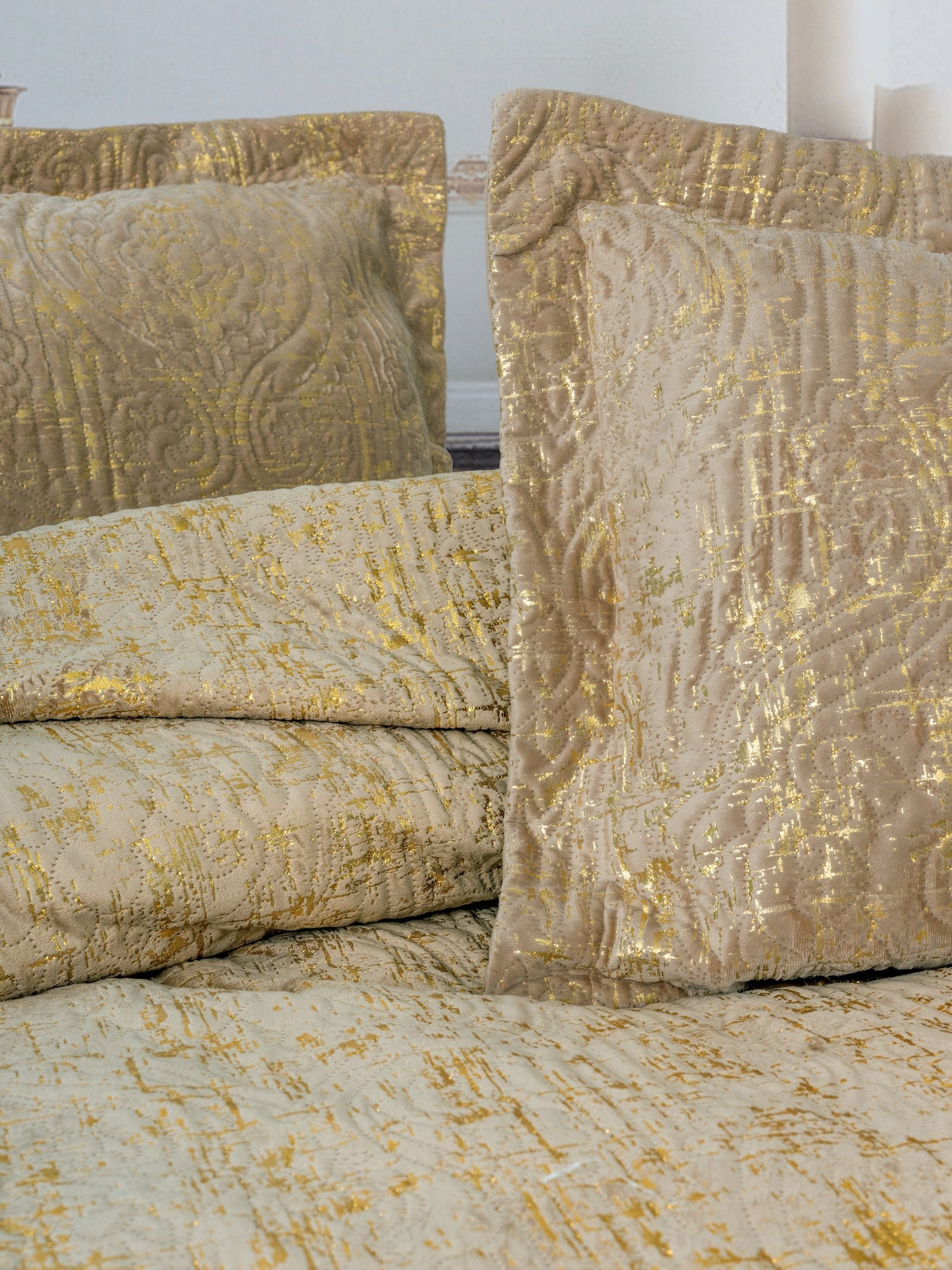 Cotton Box-Smart Tek Kişilik Yatak Örtüsü Kadife Varaklı Brillante Kahve-Yatak Örtüsü-2-Milagron.com