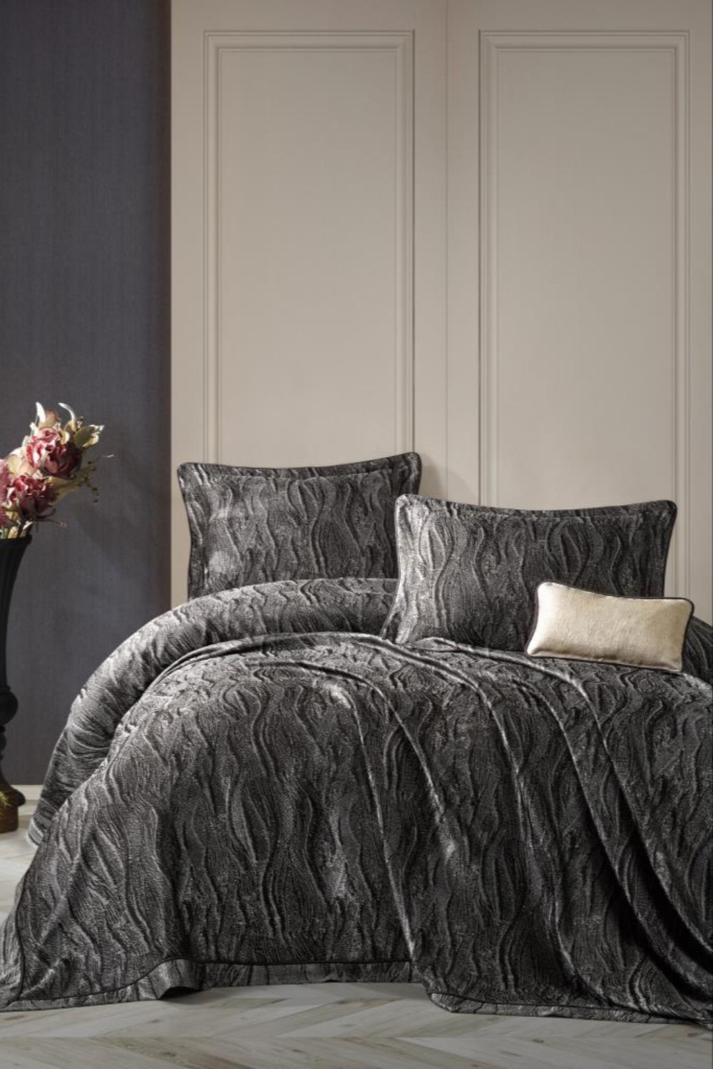 Cotton Box-Smart çift Kişilik Yatak Örtüsü Carita Antrasit-Yatak Örtüsü-1-Milagron.com