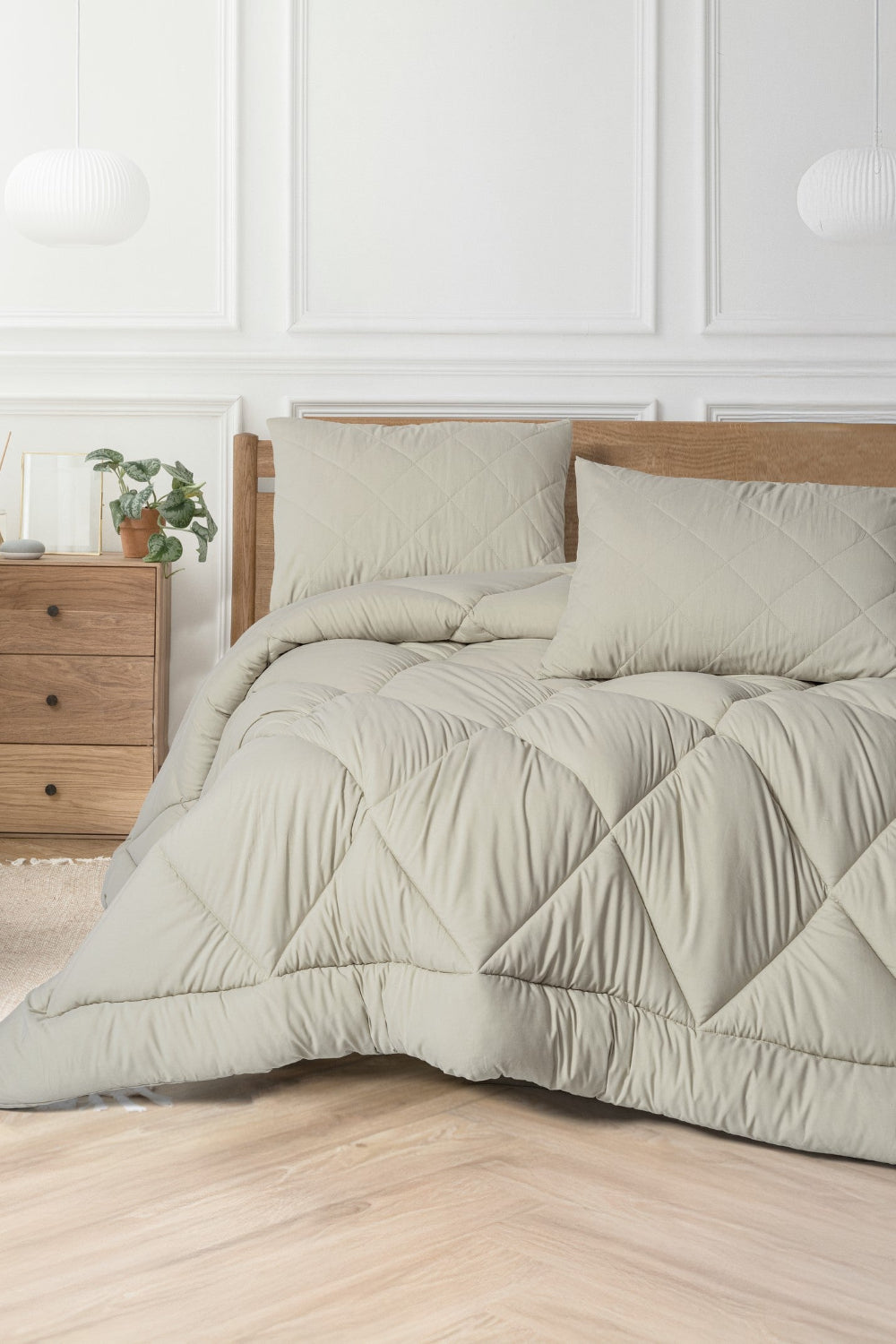 Cotton Box-Softwash Çift Kişilik Yorgan Seti Taş 180x200 Lastikli Çarşaf-Yorgan-1-Milagron.com