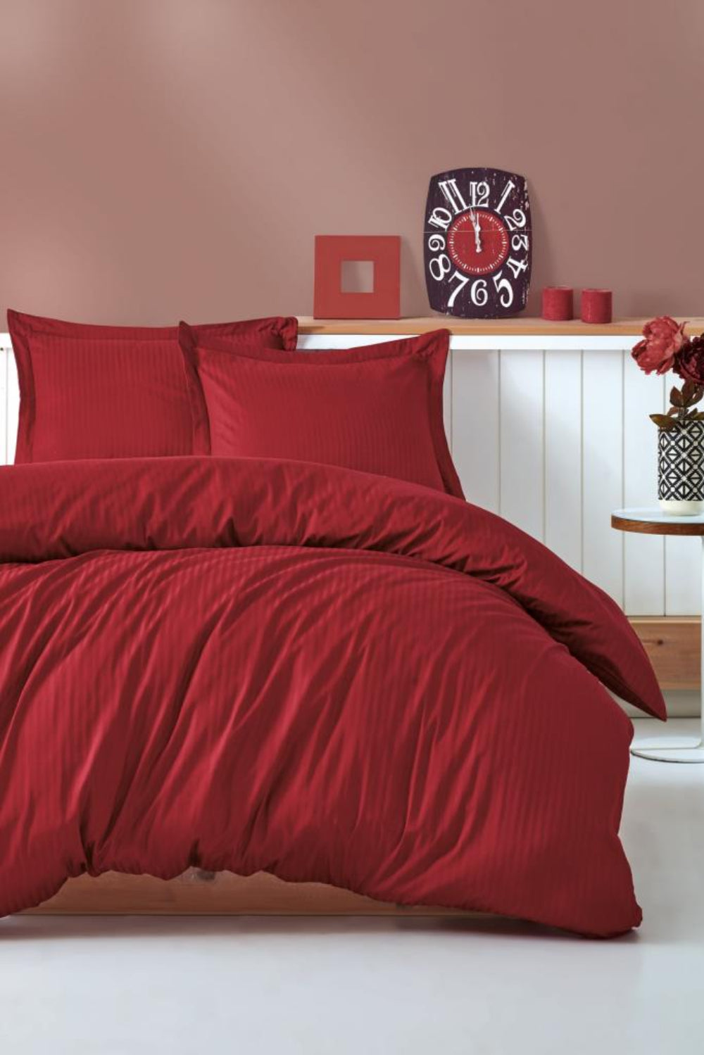 Cotton Box-Stripe Saten Çift Kişilik Nevresim Takımı Bordo-Nevresim Takımı-1-Milagron.com