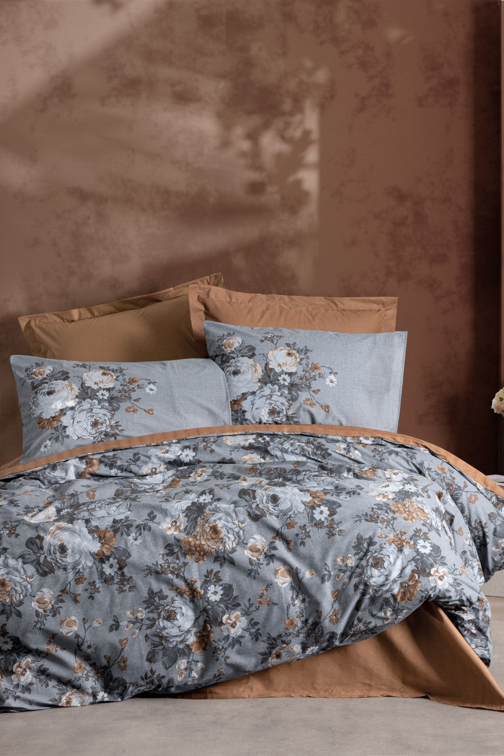 Cotton Box-Cotton Box Tek Kişilik Nevresim Takımı Lenora Kahve-Tek Kişilik Nevresim Takımı-1-Milagron.com