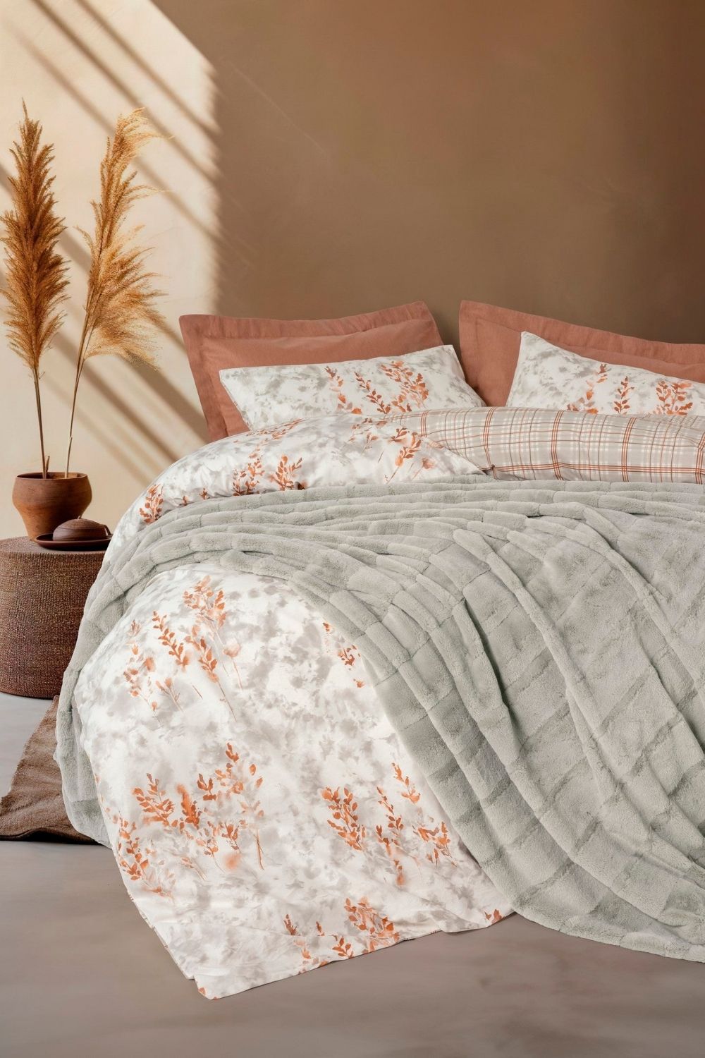 Cotton Box-Trim Çift Kişilik Kürk Battaniyeli Nevresim Takımı Suave Gri-Nevresim Takımı-1-Milagron.com