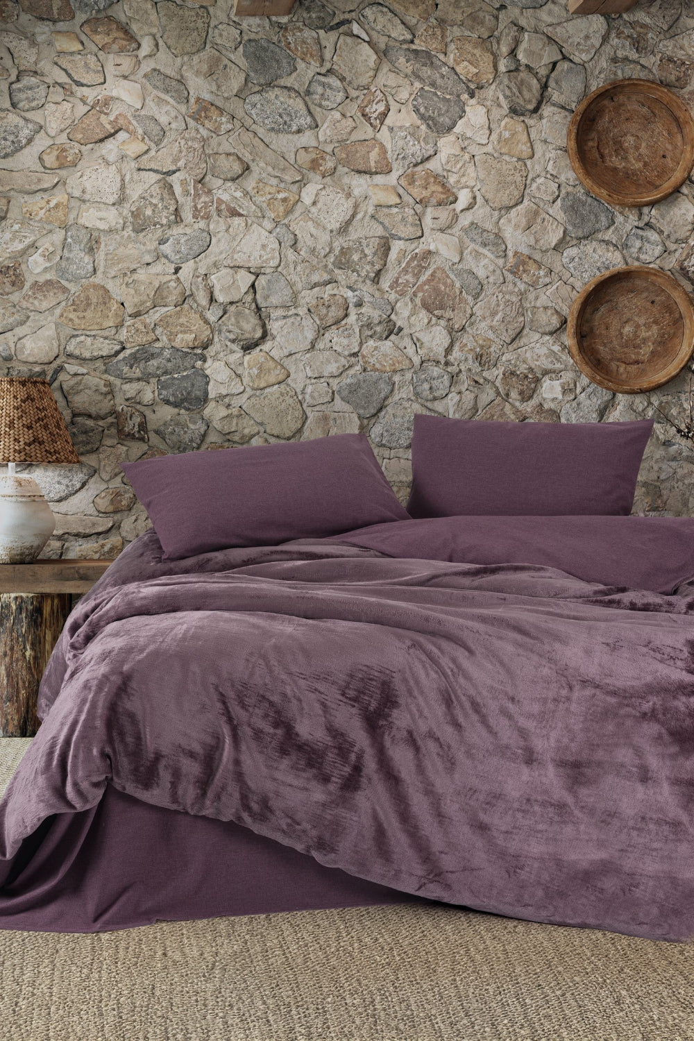 Cotton Box-Velvet Çift Kişilik Nevresim Takımı Flossy Mürdüm-Nevresim Takımı-1-Milagron.com