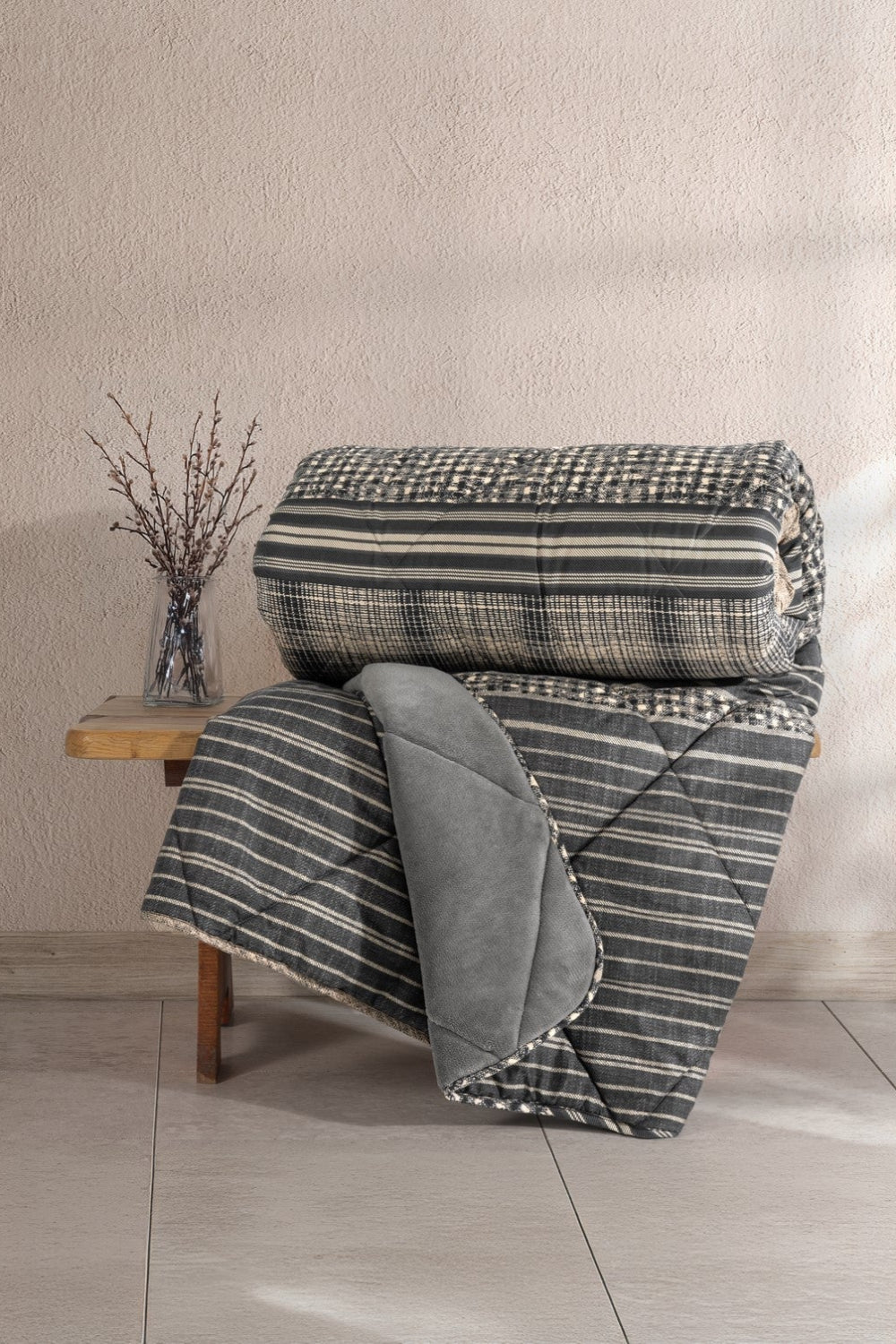 Cotton Box-Cotton Box Velvet çift Kişilik Yorgan Timbre Antrasit 195x215 Cm-Çift Kişilik Yorgan-1-Milagron.com