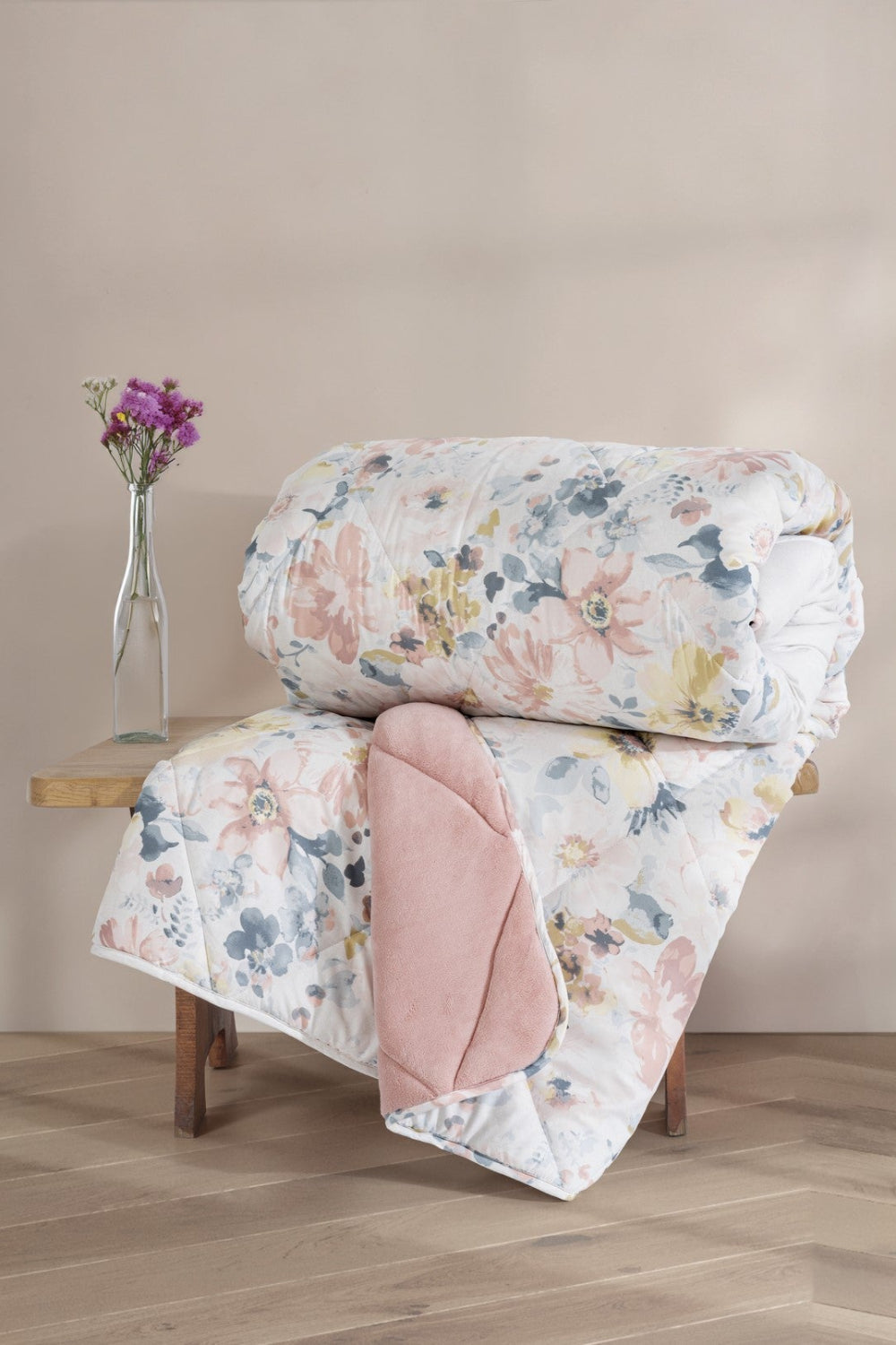 Cotton Box-Cotton Box Velvet Tek Kişilik Yorgan Dalya Pudra 155x215 Cm-Tek Kişilik Yorgan-1-Milagron.com