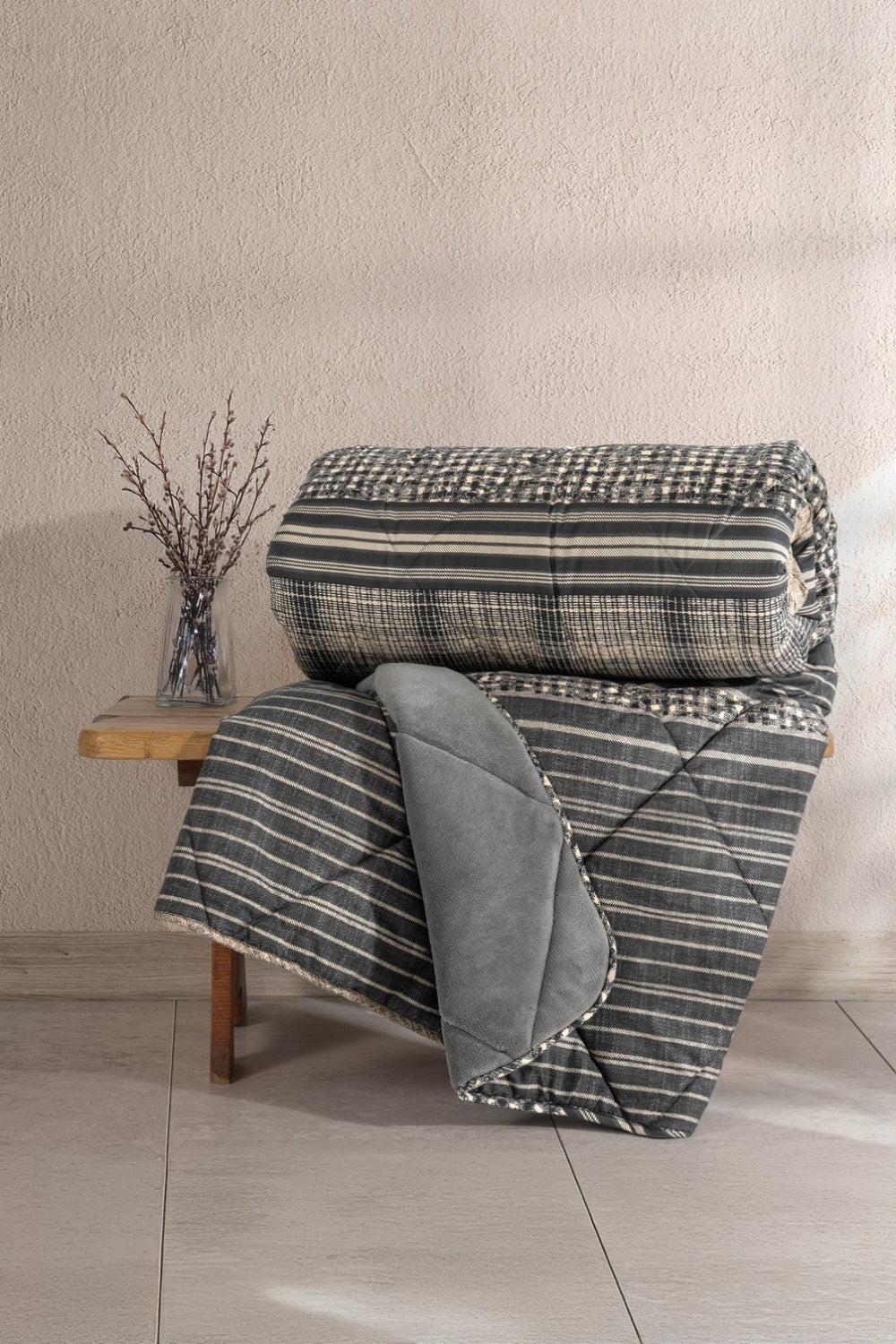 Cotton Box-Cotton Box Velvet Tek Kişilik Yorgan Timbre Antrasit 155x215 Cm-Tek Kişilik Yorgan-1-Milagron.com