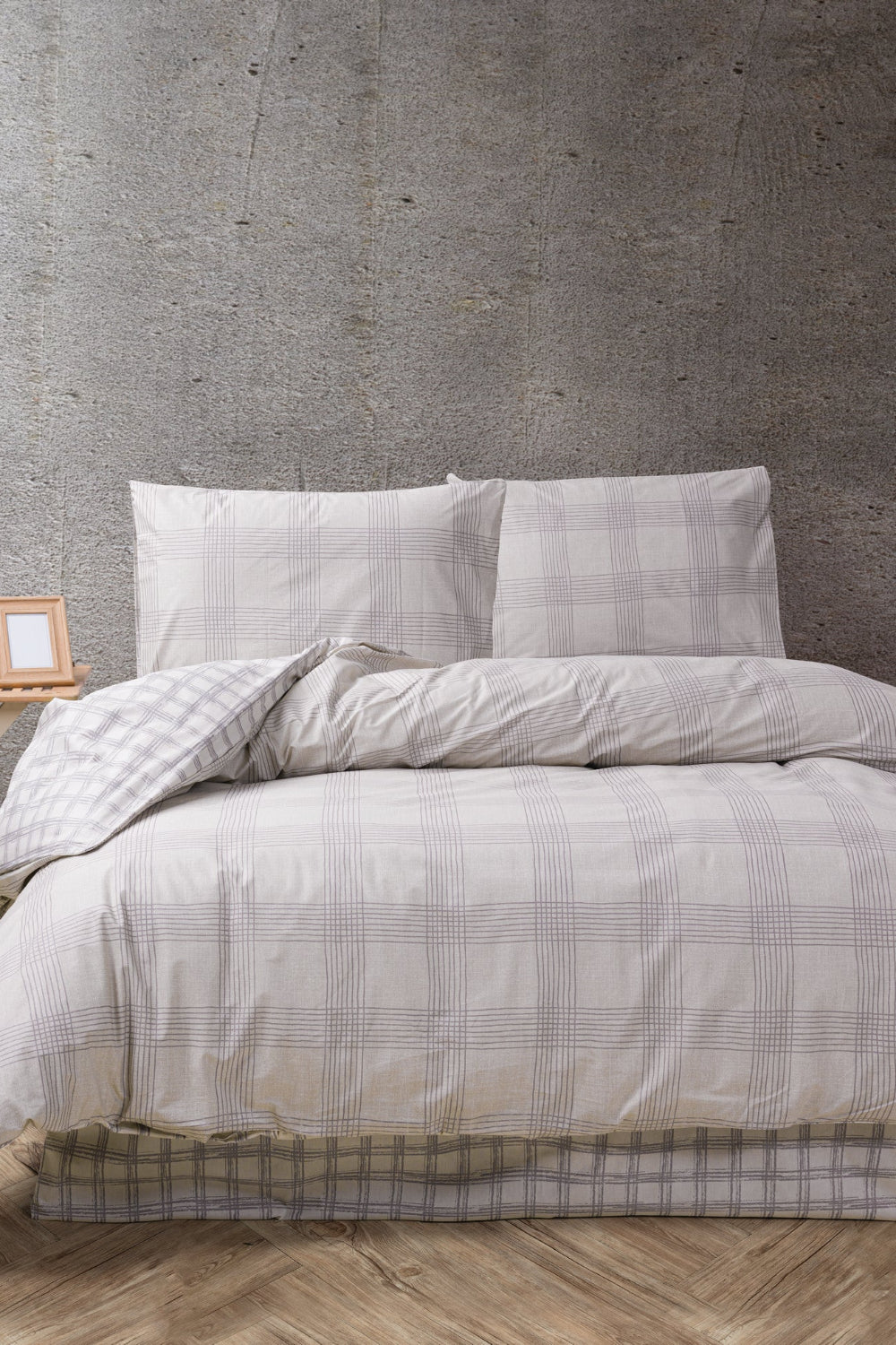 Cozy Home-Cozy Home çift Kişilik Lastikli çarşaflı Nevresim Takımı Ekose Bej-Çift Kişilik Nevresim Takımı-2-Milagron.com