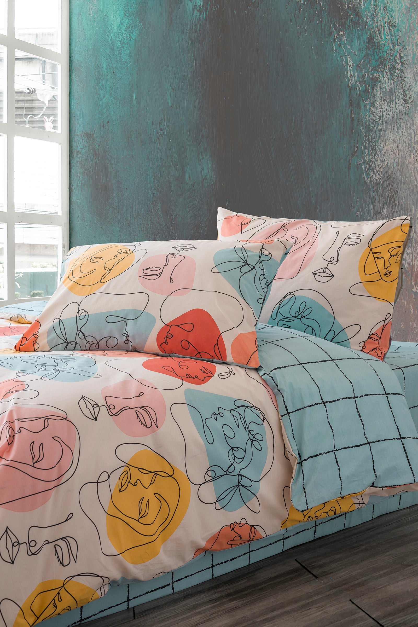 Cozy Home-Cozy Home çift Kişilik Lastikli çarşaflı Nevresim Takımı Modern Mint-Çift Kişilik Nevresim Takımı-3-Milagron.com