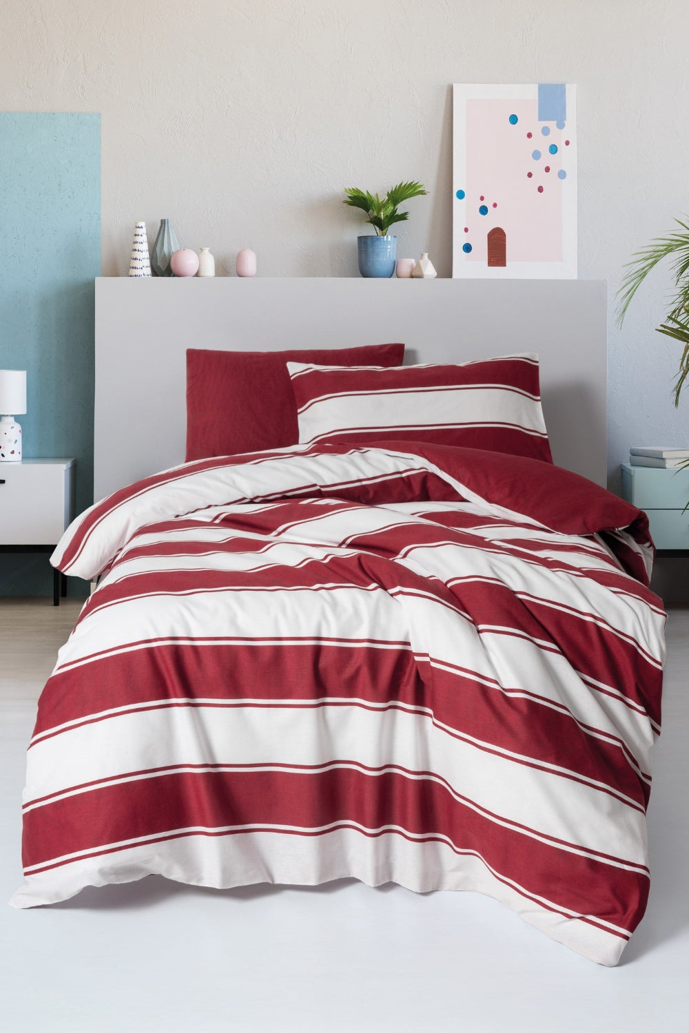 Cozy Home-Cozy Home Festive Tek Kişilik Lastikli çarşaflı Nevresim Takımı Jolly Kırmızı-Tek Kişilik Nevresim Takımı-1-Milagron.com