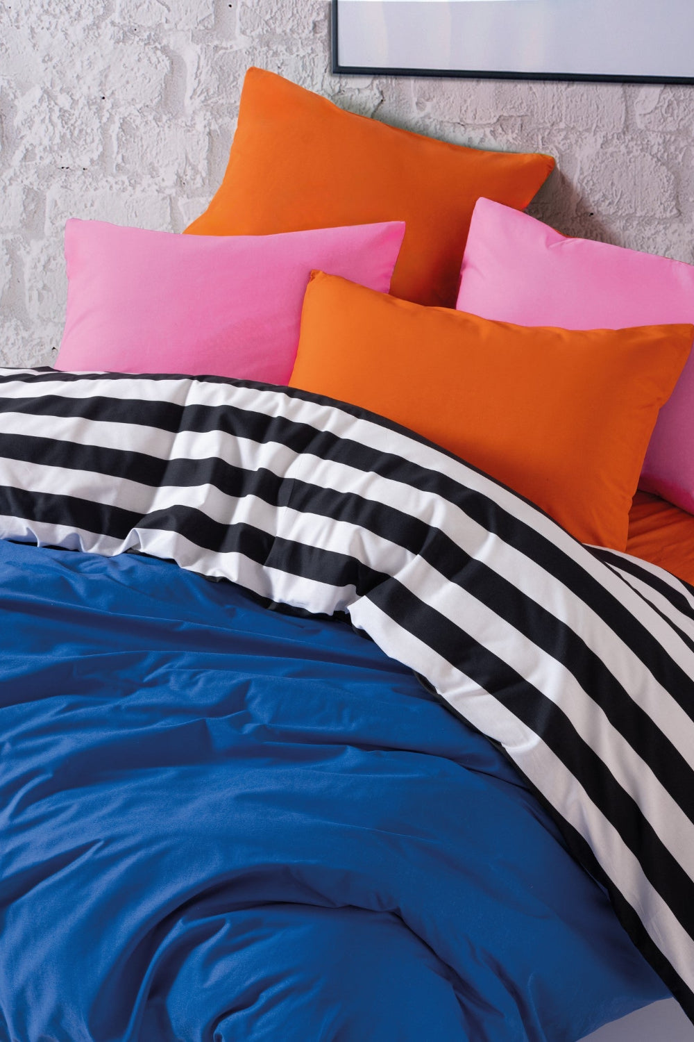 Cozy Home-Popping Colors Çift Kişilik Lastikli Çarşaflı Nevresim Takımı Dusk Mavi-Nevresim Takımı-1-Milagron.com