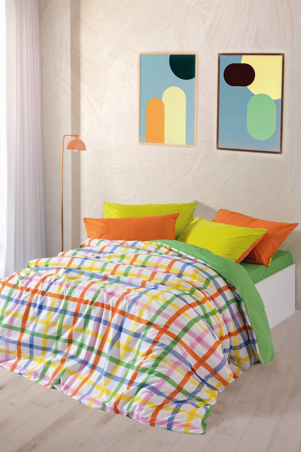 Cozy Home-Popping Colors Çift Kişilik Lastikli Çarşaflı Nevresim Takımı Hype Yeşil-Nevresim Takımı-1-Milagron.com