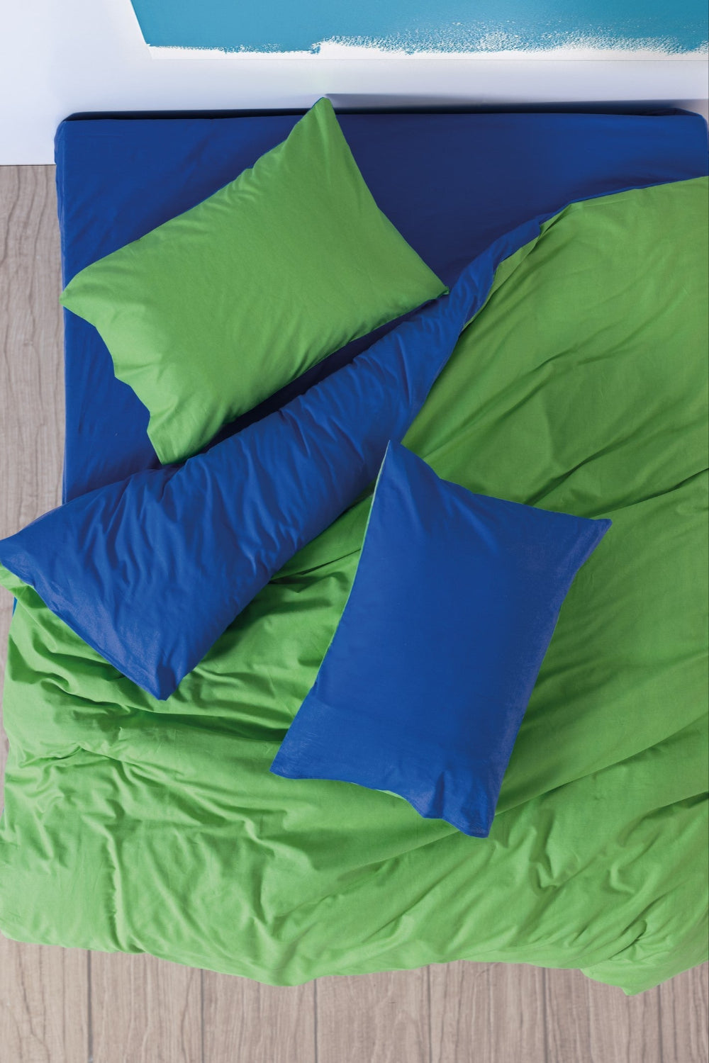 Cozy Home-Popping Colors Çift Kişilik Lastikli Çarşaflı Nevresim Takımı Sage Yeşil Mavi-Nevresim Takımı-1-Milagron.com