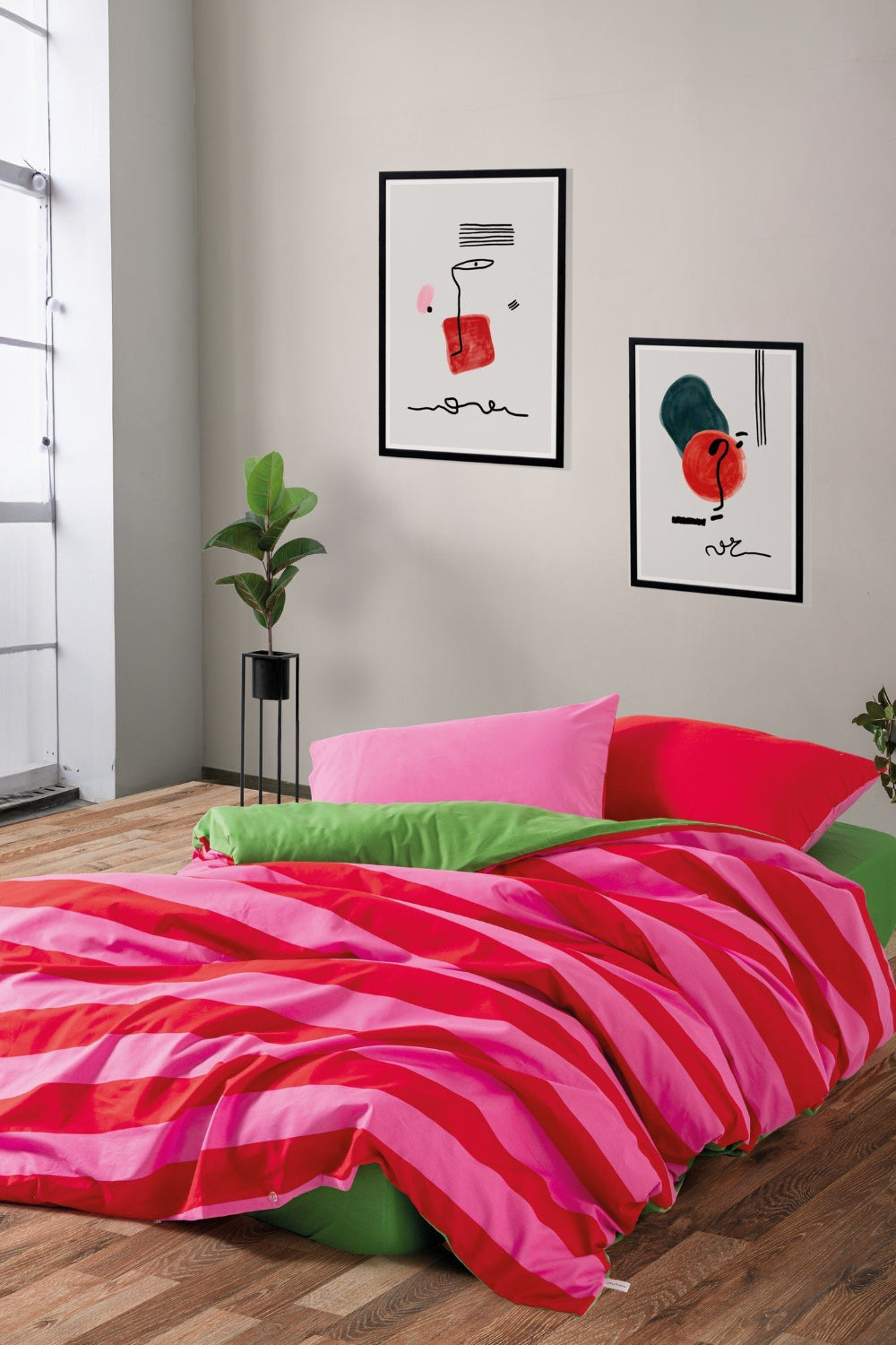 Cozy Home-Cozy Home Popping Colors Tek Kişilik Lastikli çarşaflı Nevresim Takımı Cherie Yeşil-Tek Kişilik Nevresim Takımı-1-Milagron.com