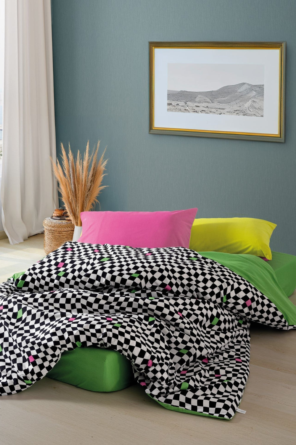Cozy Home-Cozy Home Popping Colors Tek Kişilik Lastikli çarşaflı Nevresim Takımı Dazzle Yeşil-Tek Kişilik Nevresim Takımı-1-Milagron.com