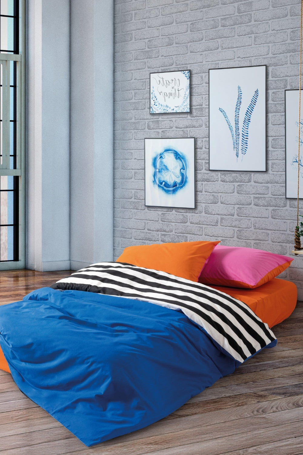 Cozy Home-Cozy Home Popping Colors Tek Kişilik Lastikli çarşaflı Nevresim Takımı Dusk Mavi-Tek Kişilik Nevresim Takımı-1-Milagron.com