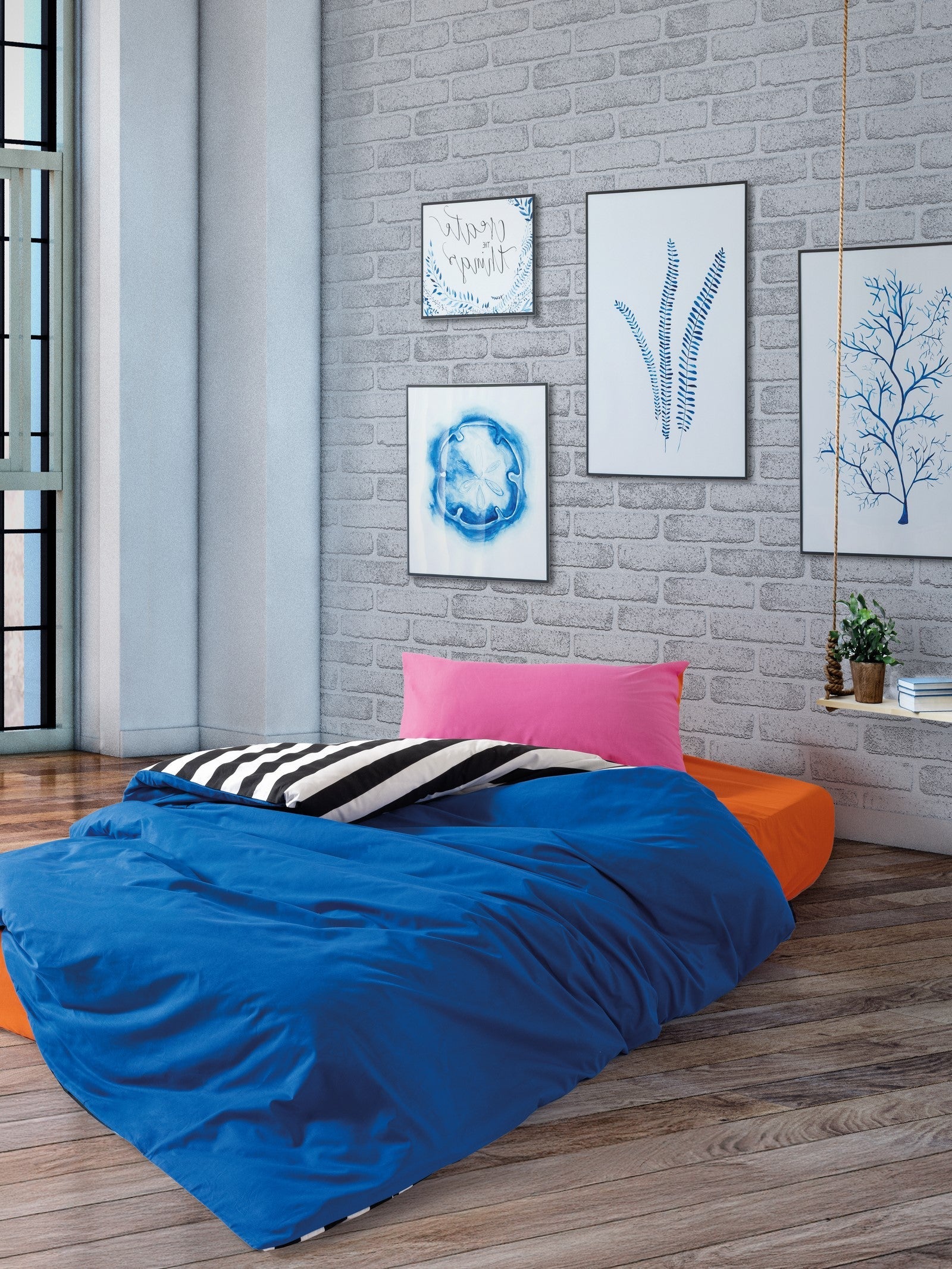 Cozy Home-Cozy Home Popping Colors Tek Kişilik Lastikli çarşaflı Nevresim Takımı Dusk Mavi-Tek Kişilik Nevresim Takımı-3-Milagron.com