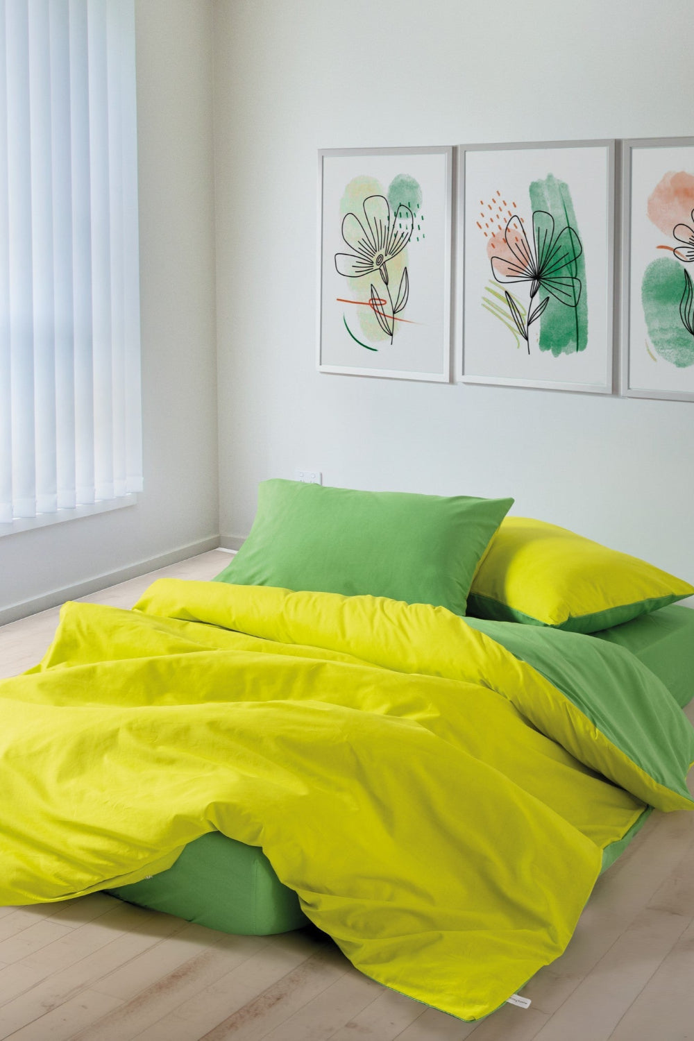 Cozy Home-Cozy Home Popping Colors Tek Kişilik Lastikli çarşaflı Nevresim Takımı Sage Sarı Yeşil-Tek Kişilik Nevresim Takımı-1-Milagron.com