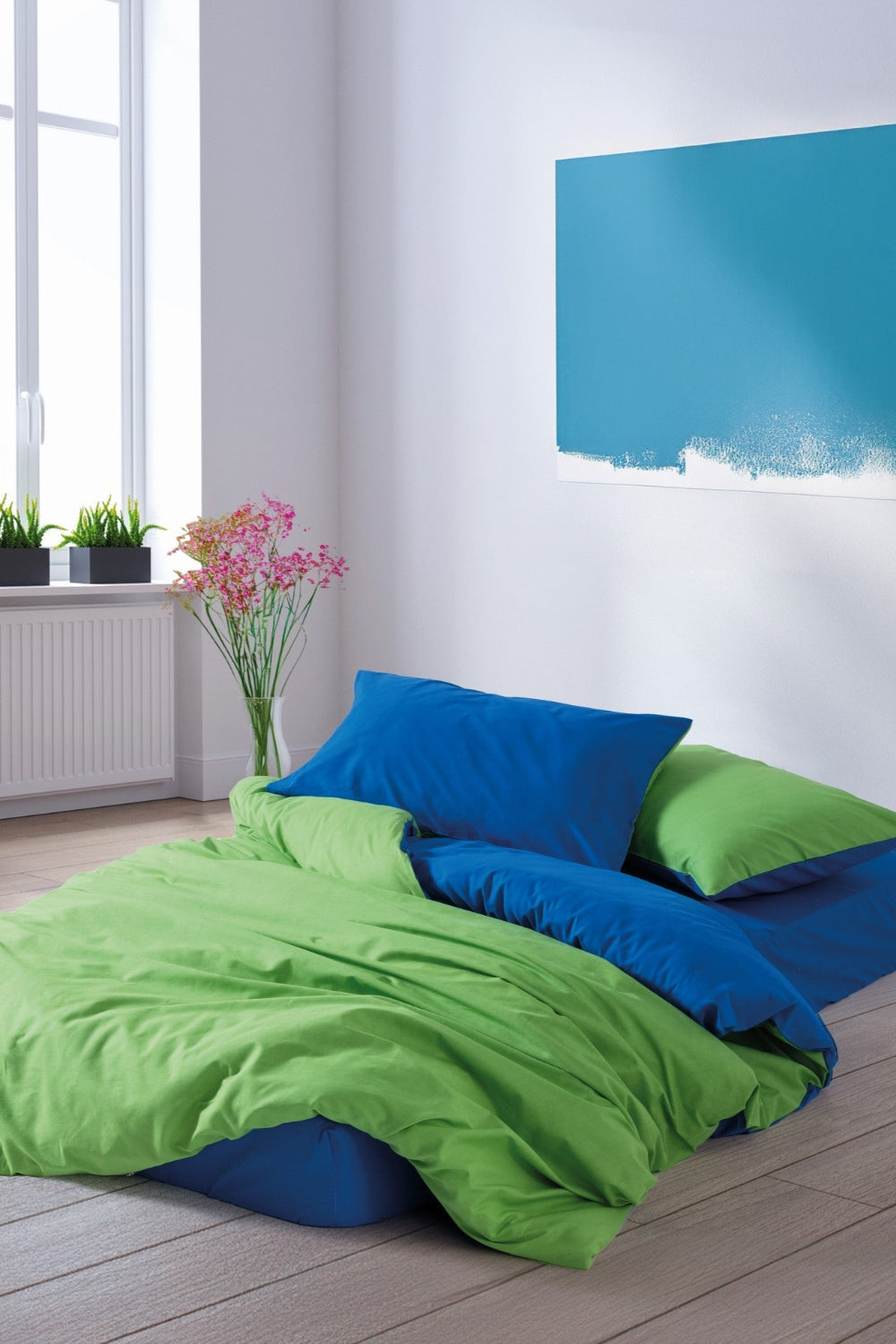 Cozy Home-Cozy Home Popping Colors Tek Kişilik Lastikli çarşaflı Nevresim Takımı Sage Yeşil Mavi-Tek Kişilik Nevresim Takımı-1-Milagron.com