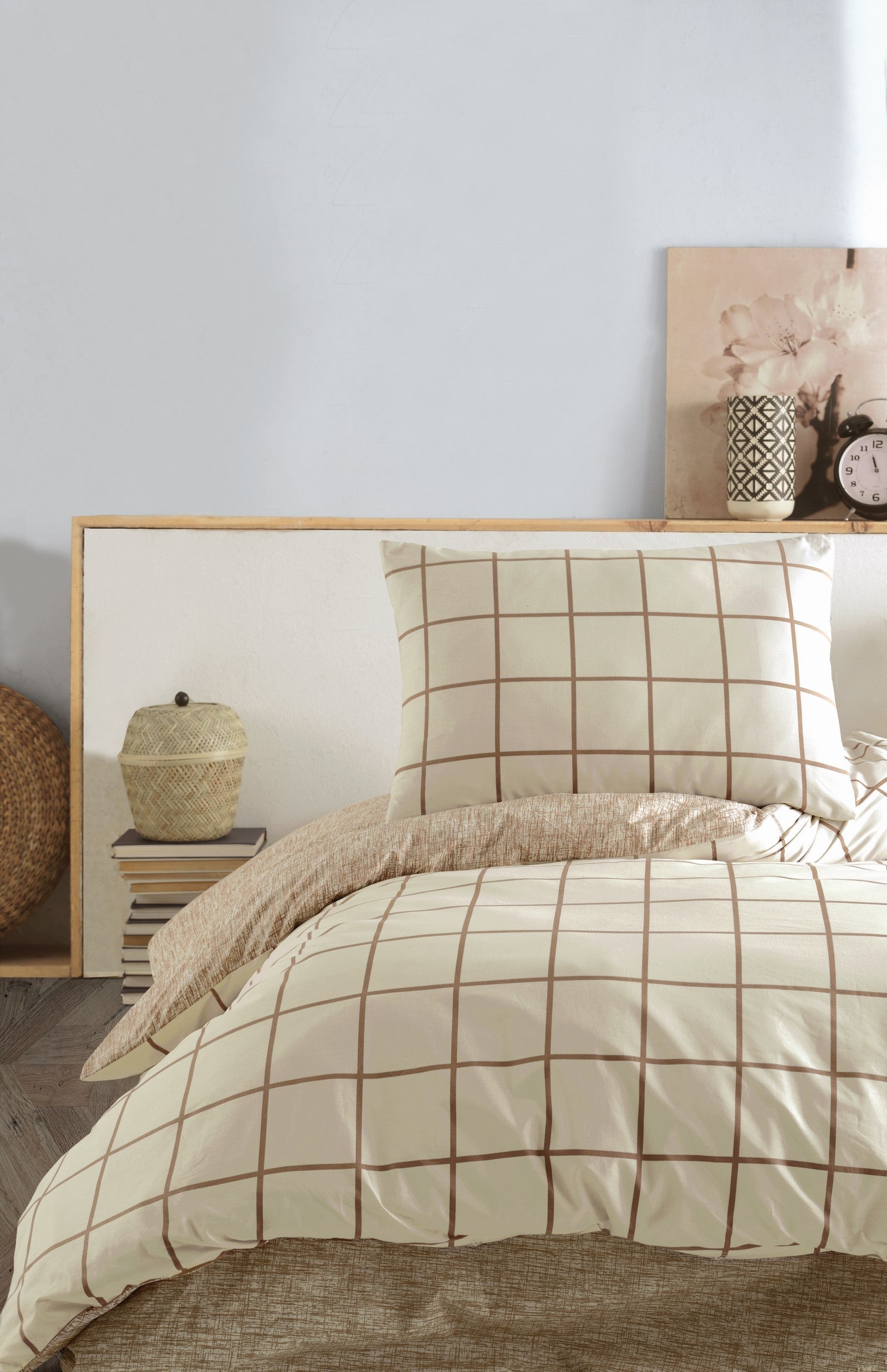 Cozy Home-Cozy Home Tek Kişilik Lastikli çarşaflı Nevresim Takımı Kare Krem-Tek Kişilik Nevresim Takımı-4-Milagron.com