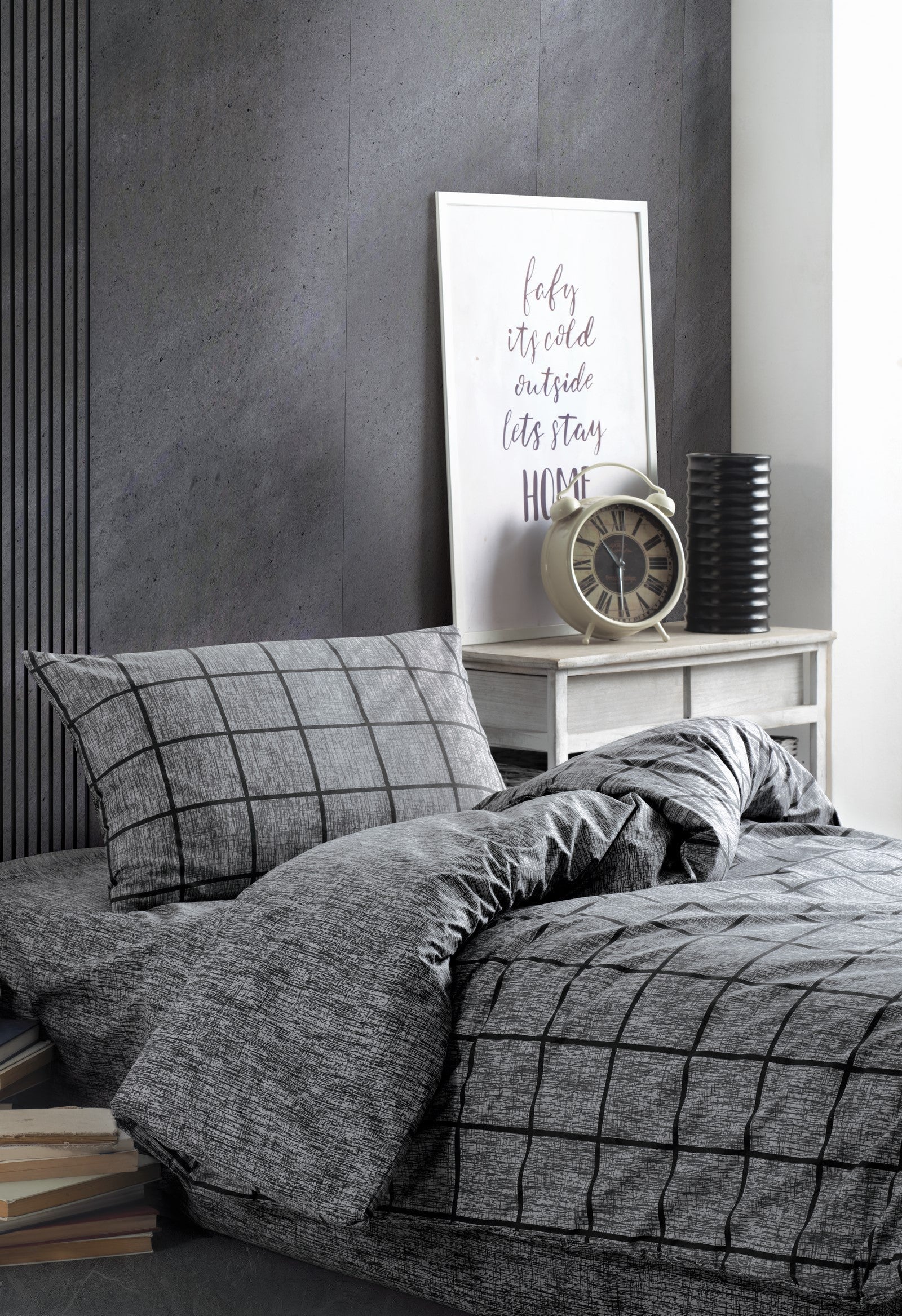 Cozy Home-Cozy Home Tek Kişilik Lastikli çarşaflı Nevresim Takımı Kare Siyah-Tek Kişilik Nevresim Takımı-4-Milagron.com