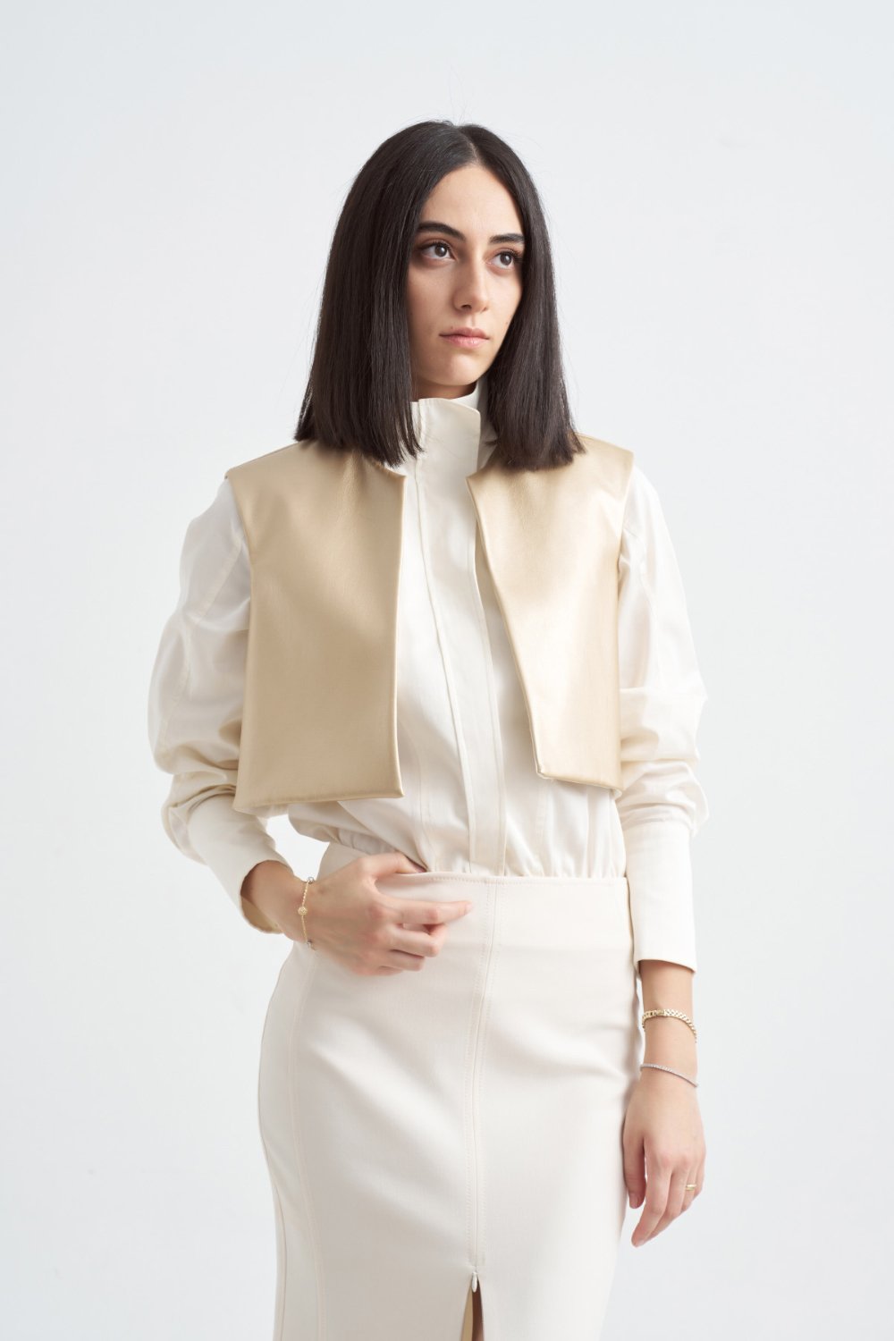 Crescent Line-Grace Gömlek Bodysuit Krem-Gömlek-2-Milagron.com