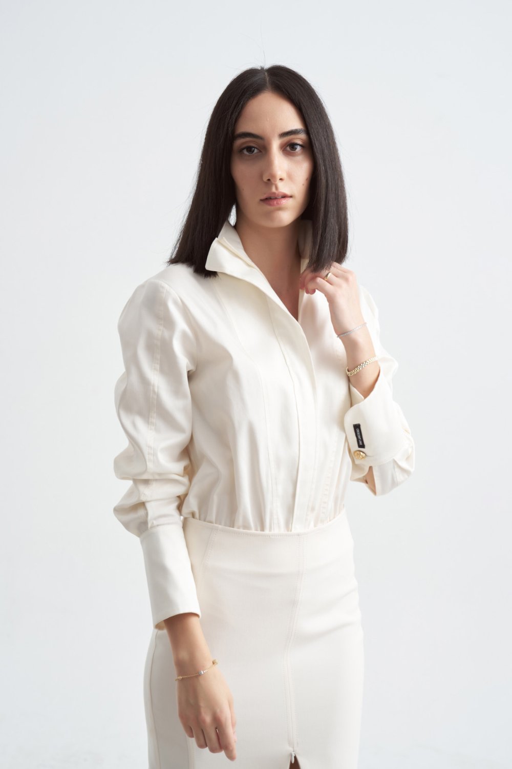 Crescent Line-Grace Gömlek Bodysuit Krem-Gömlek-5-Milagron.com