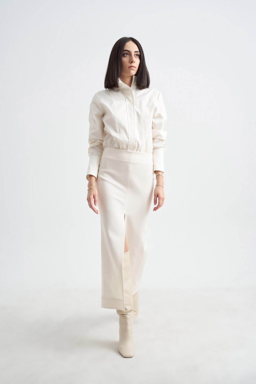 Crescent Line-Grace Gömlek Bodysuit Krem-Gömlek-7-Milagron.com