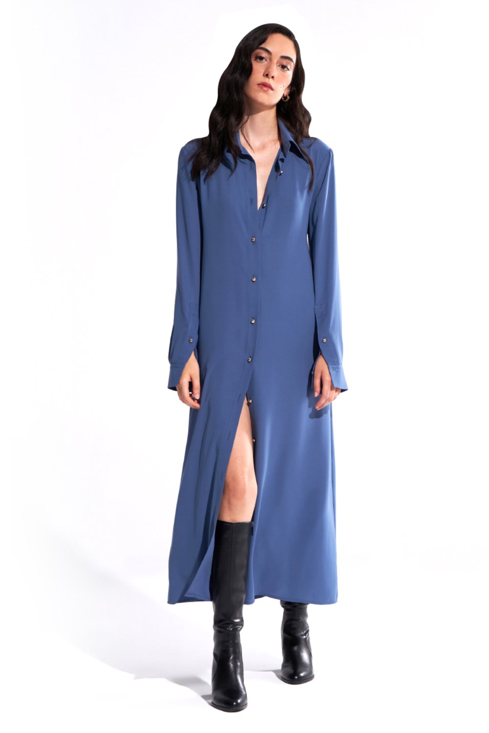 Crescent Line-Tide Gömlek Elbise Mavi-Elbise-1-Milagron.com