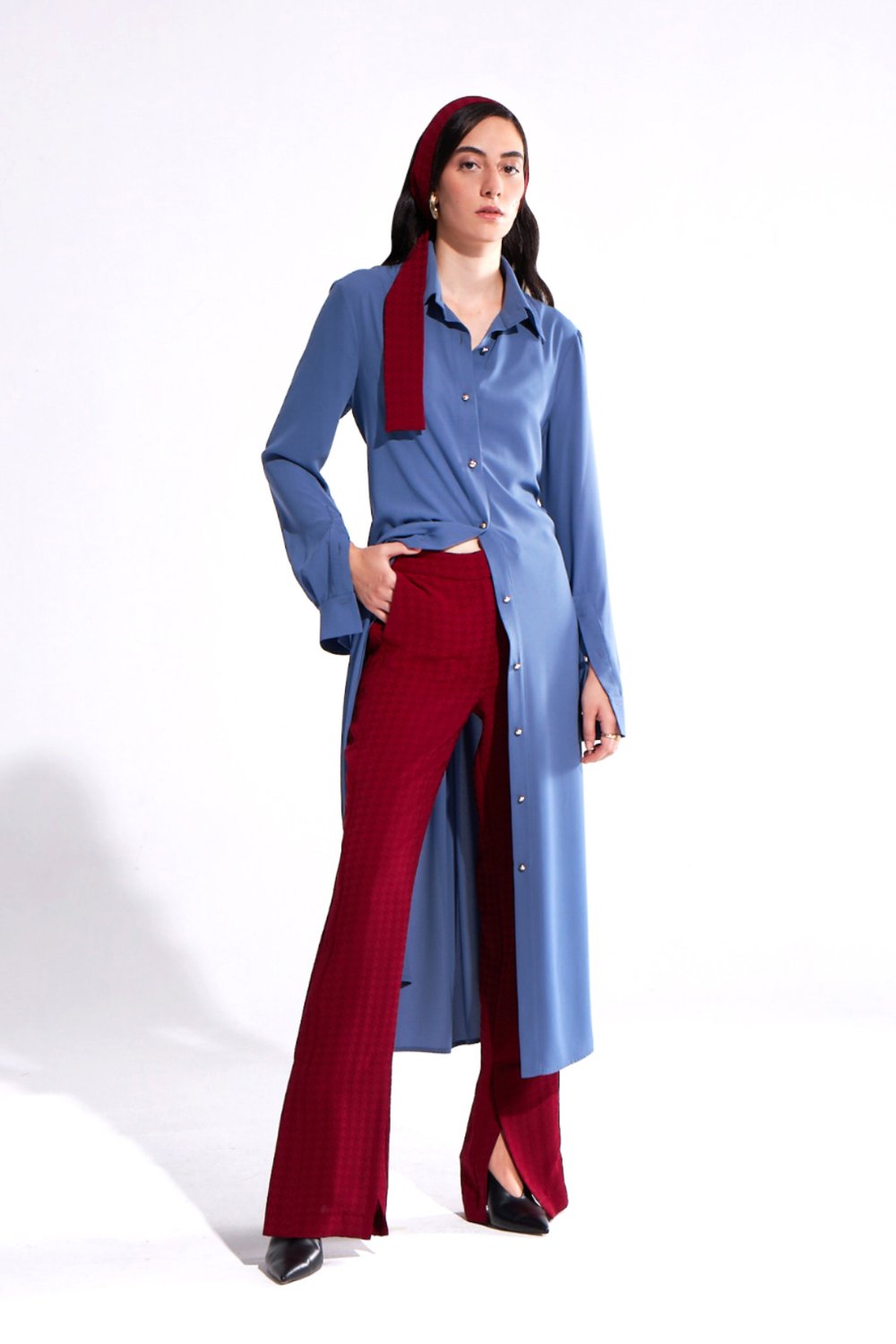 Crescent Line-Tide Gömlek Elbise Mavi-Elbise-2-Milagron.com