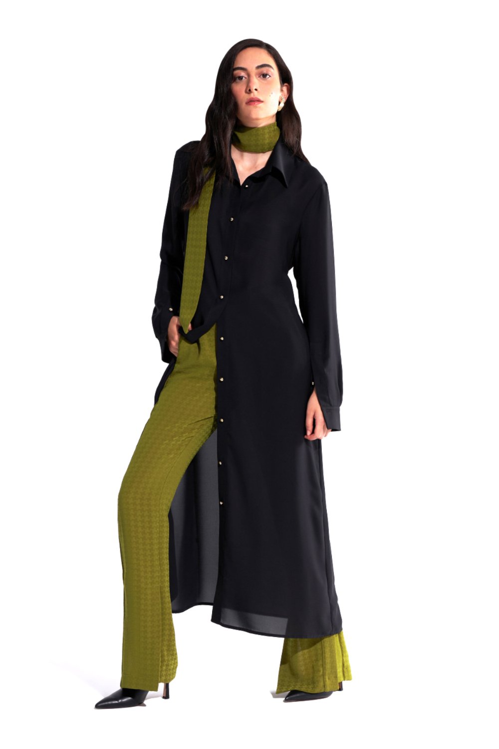 Crescent Line-Tide Gömlek Elbise Siyah-Elbise-2-Milagron.com