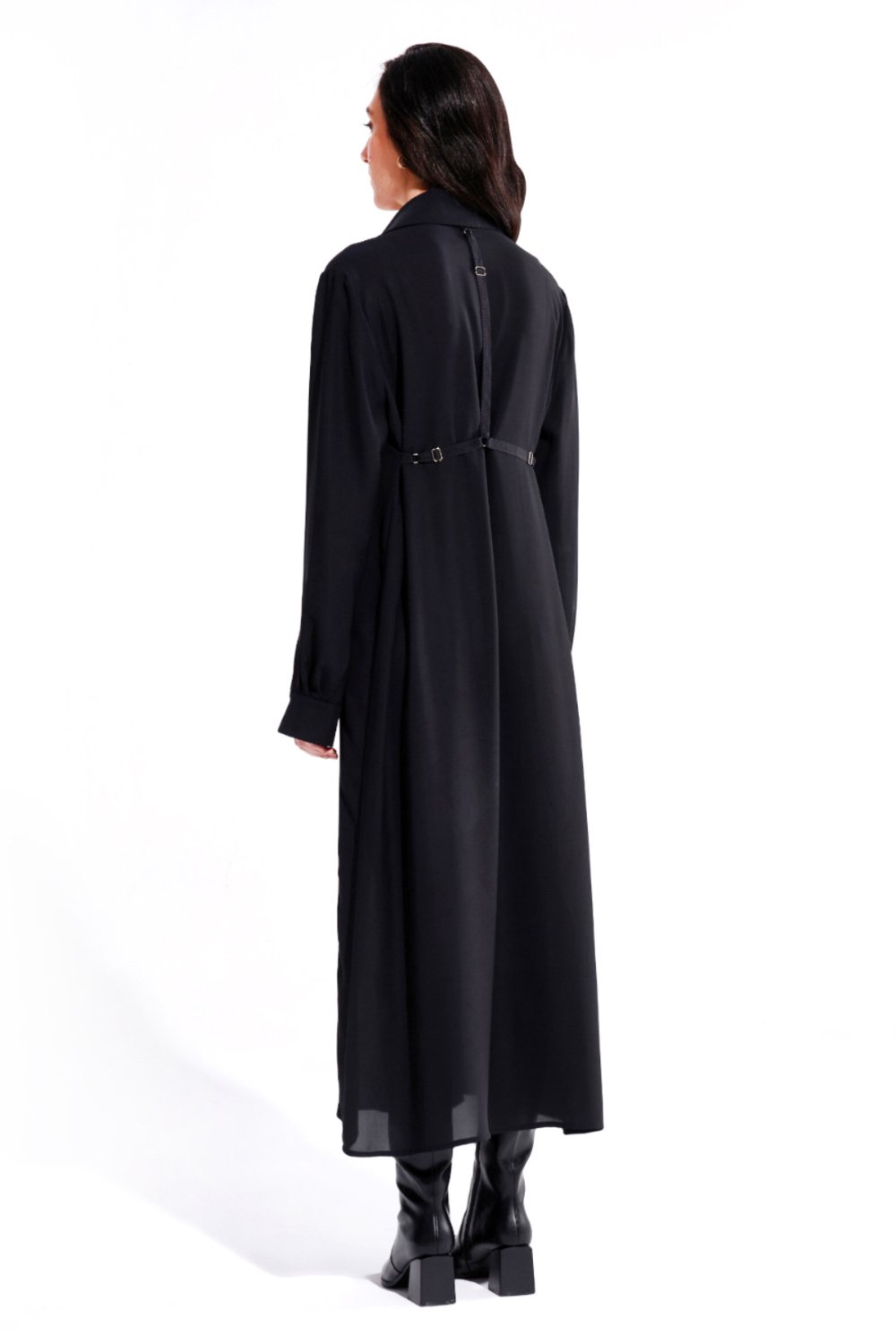 Crescent Line-Tide Gömlek Elbise Siyah-Elbise-3-Milagron.com