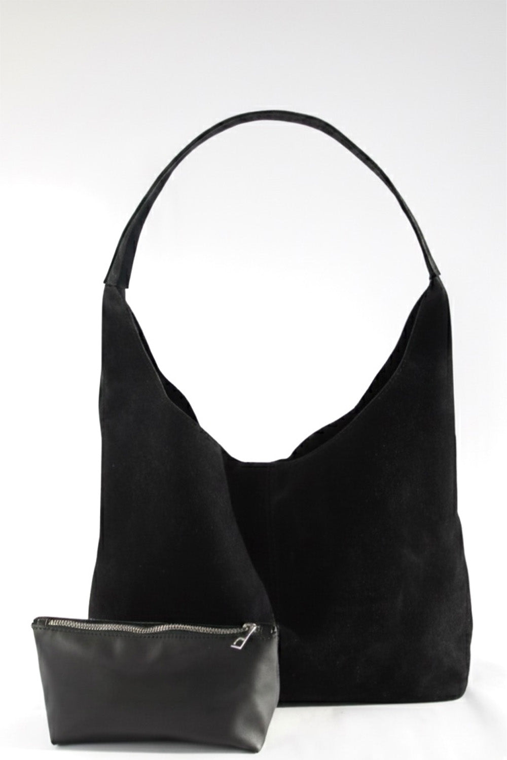 Culte-Coquette - Suede Black Süet Omuz Çantası, Büyük Boy, Geniş Hacimli-Omuz Çantası-1-Milagron.com