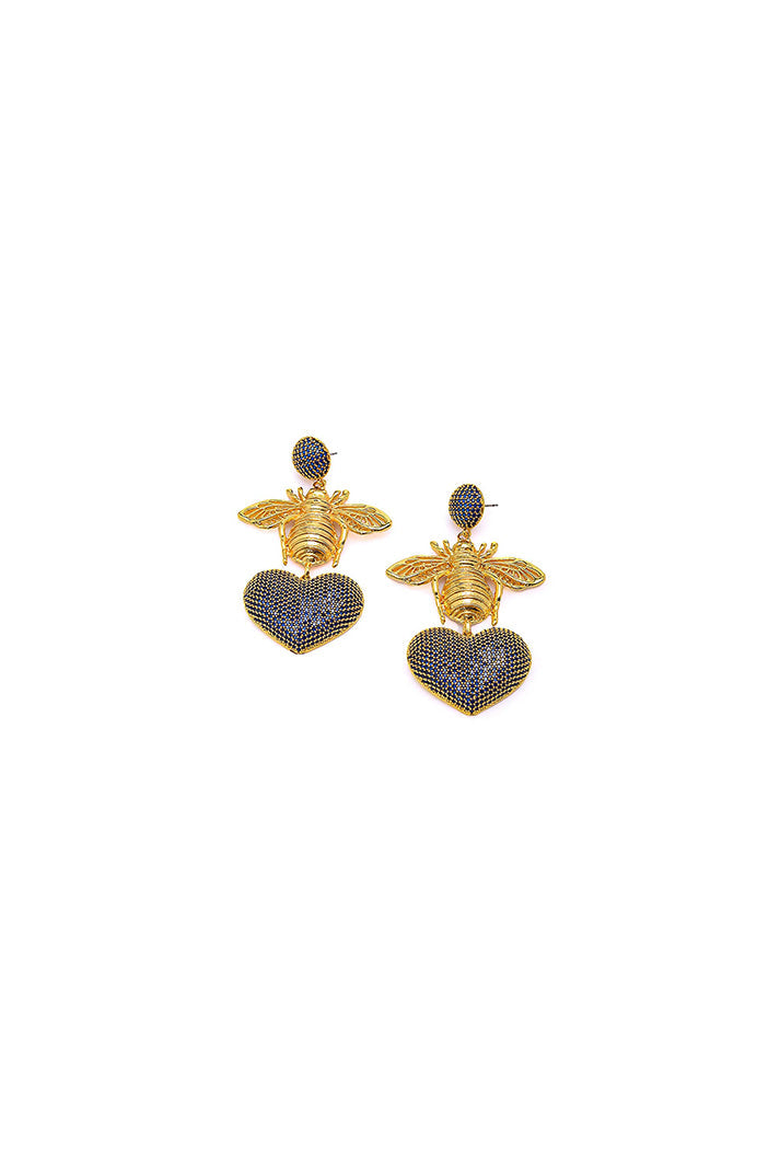 Damla Kalender-Bee With Blue Heart Earrings-Küpe-3-Milagron.com