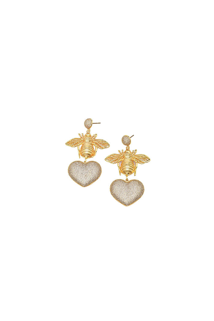 Damla Kalender-Bee With Golden Heart Earrings-Küpe-2-Milagron.com