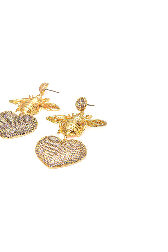 Damla Kalender-Bee With Golden Heart Earrings-Küpe-3-Milagron.com