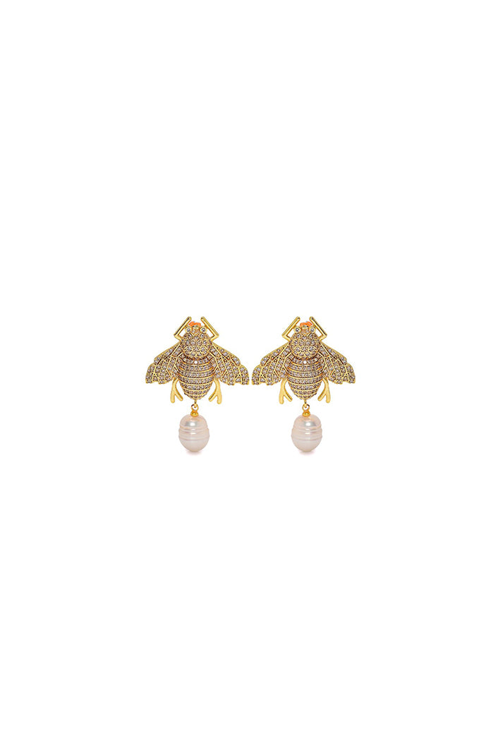 Damla Kalender-Bee With Pearl Earrings-Küpe-1-Milagron.com