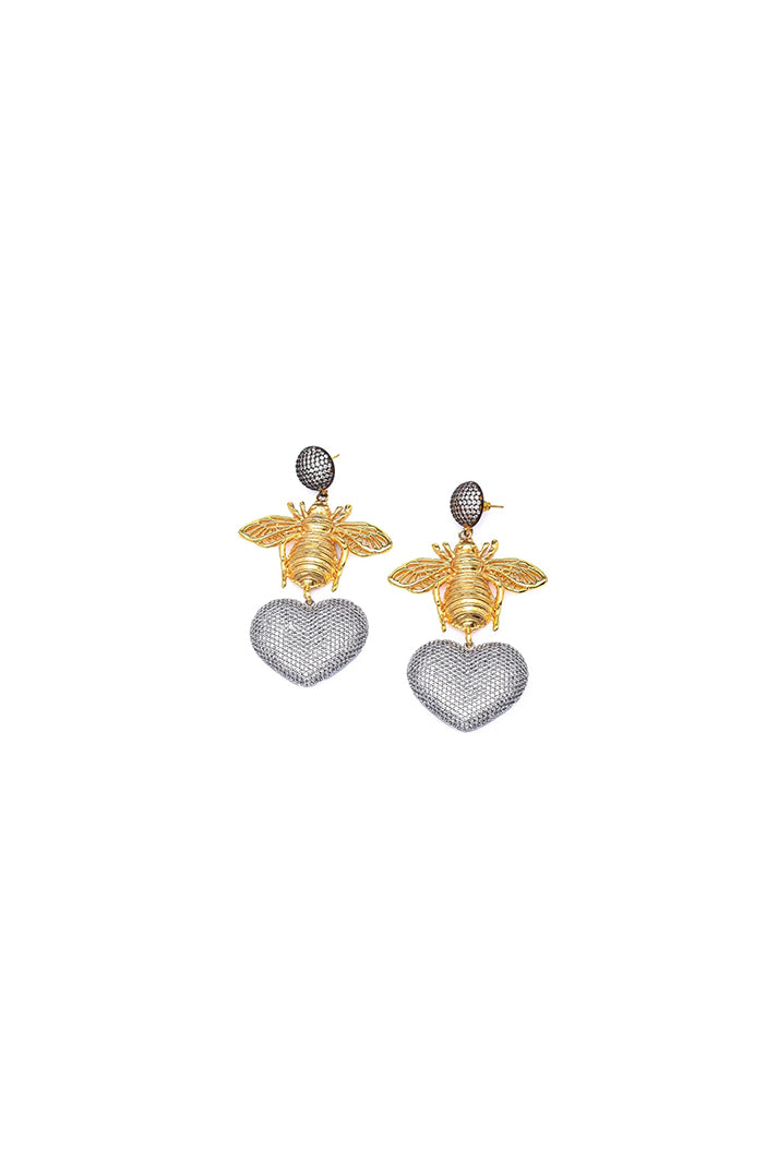 Damla Kalender-Bee With Pink Heart Earrings-Küpe-6-Milagron.com