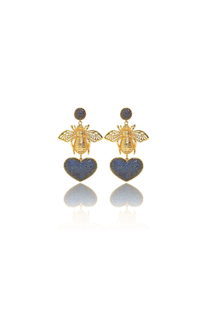 Damla Kalender-Bee With Pink Heart Earrings-Küpe-7-Milagron.com