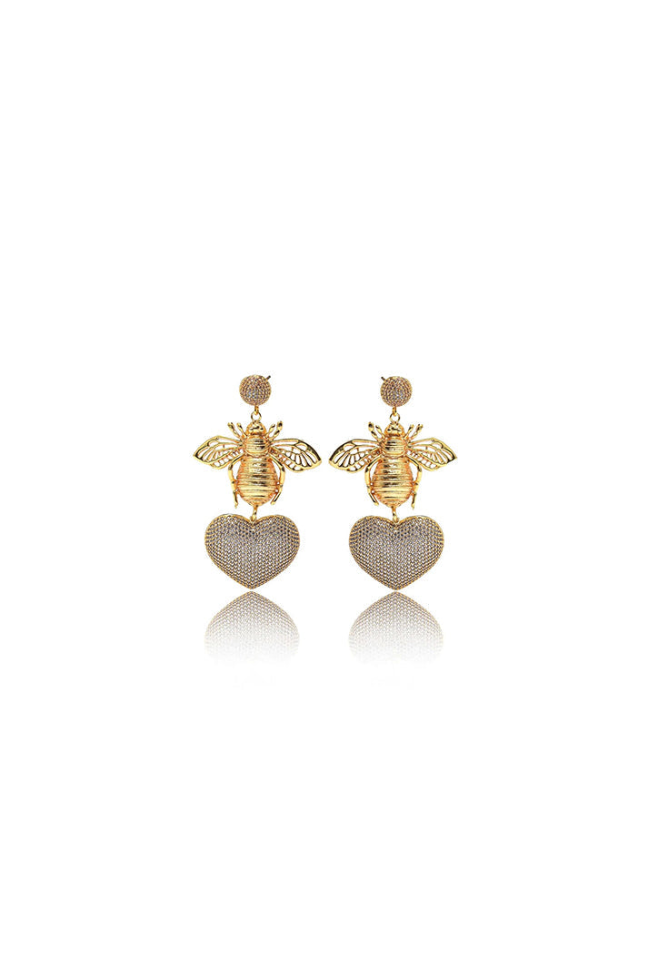 Damla Kalender-Bee With Silver Heart Earrings-Küpe-4-Milagron.com