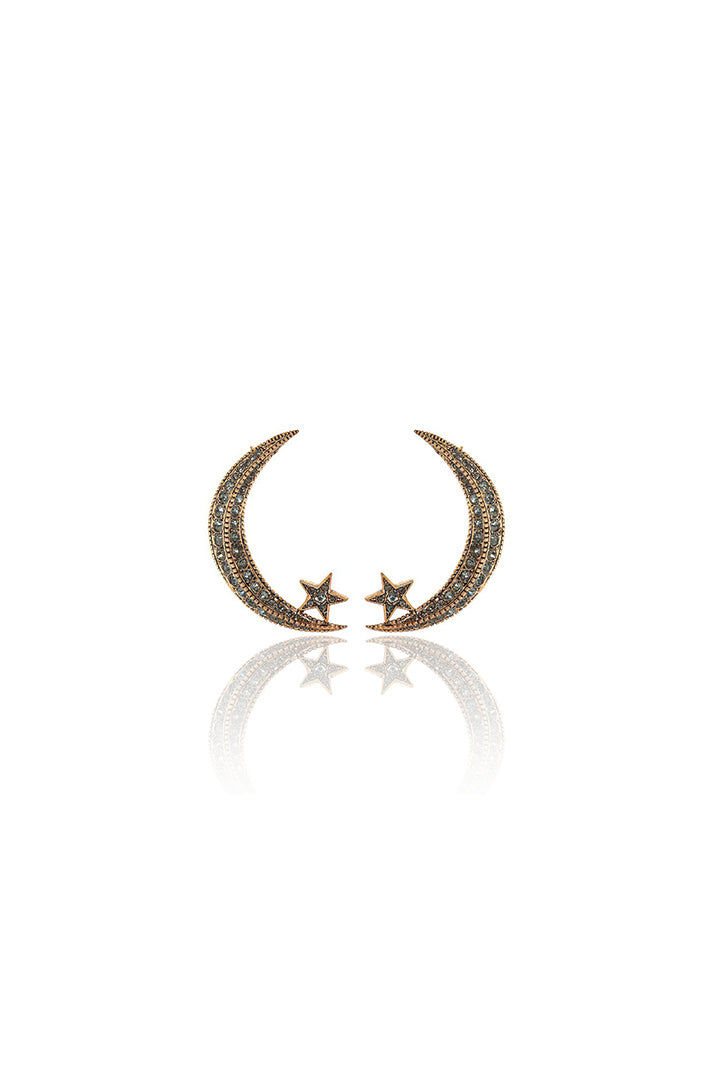 Damla Kalender-Diamond Crescent Earrings-Küpe-1-Milagron.com