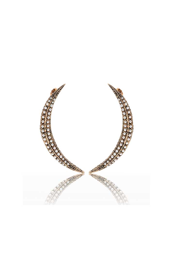 Damla Kalender-Diamond Crescent Earrings Medium-Küpe-5-Milagron.com