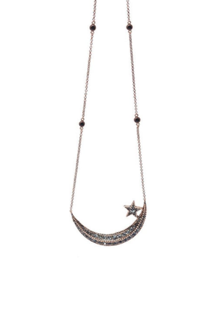 Damla Kalender-Diamond Crescent Necklace-Kolye-3-Milagron.com