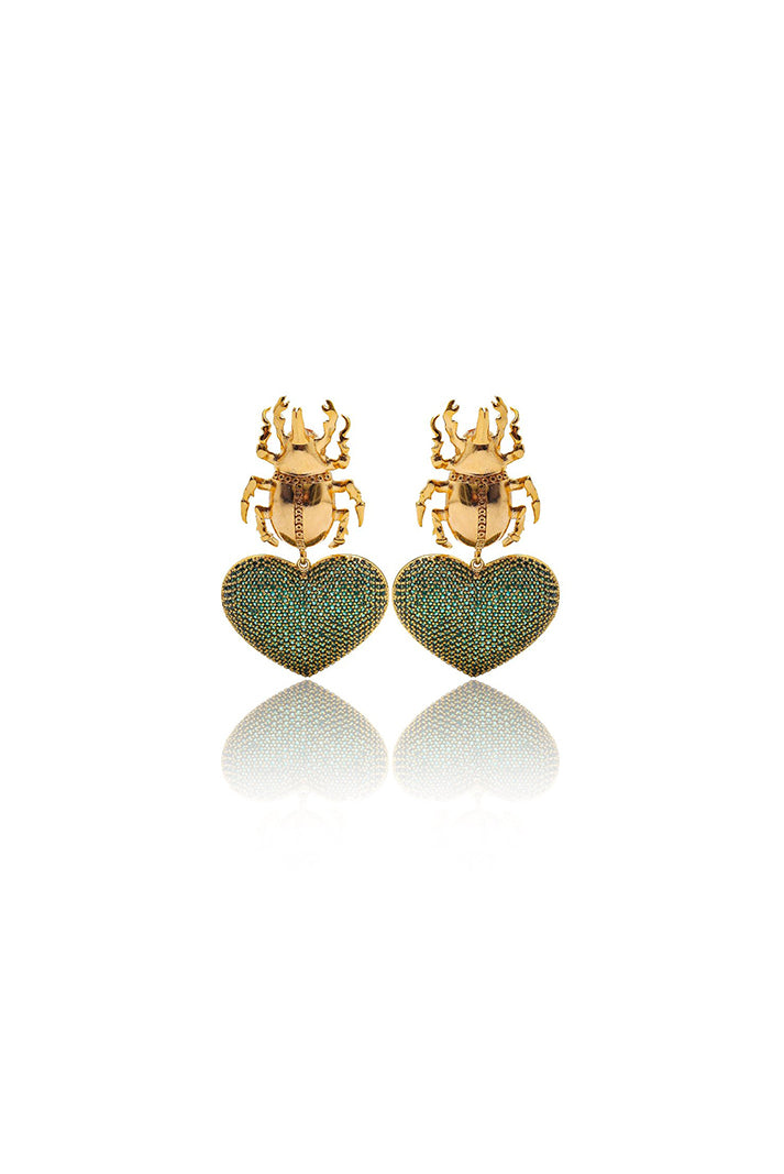 Damla Kalender-Emerald Scarab Beetle Earrings-Küpe-1-Milagron.com