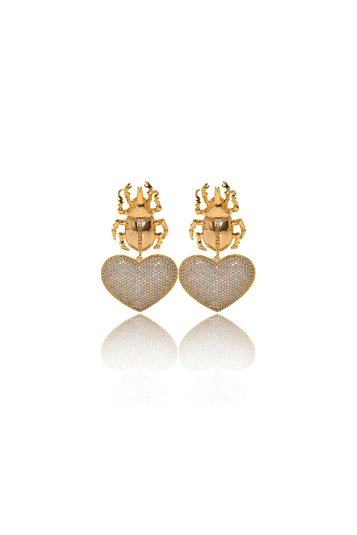 Damla Kalender-Gold Scarab Beetle Earrings-Küpe-1-Milagron.com